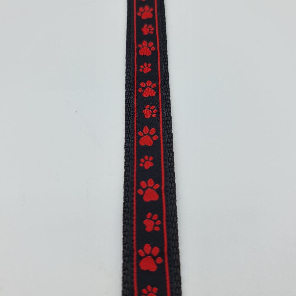 verstellbare Leine rot-schwarz mit Pfötchen